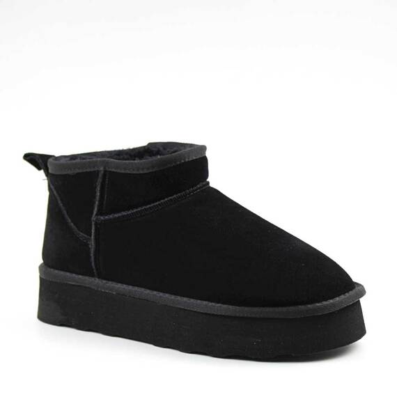 ​Ghete imblanite de dama, cu talpa groasa , din piele naturala UGZIB-BLACK, Marime (12): 38 - - Roveli