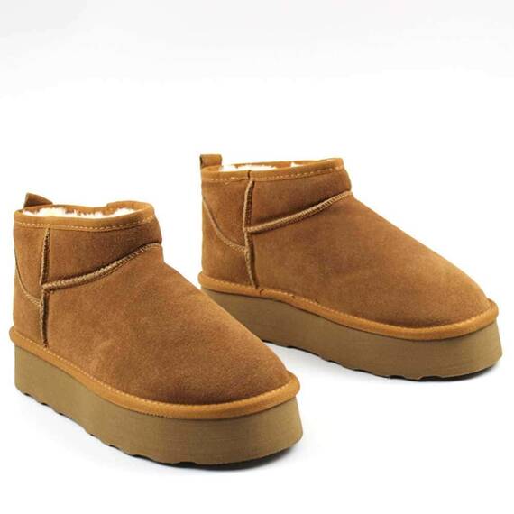 ​Ghete imblanite de dama, cu talpa groasa , din piele naturala UGZIB-CAMEL - 2- Roveli