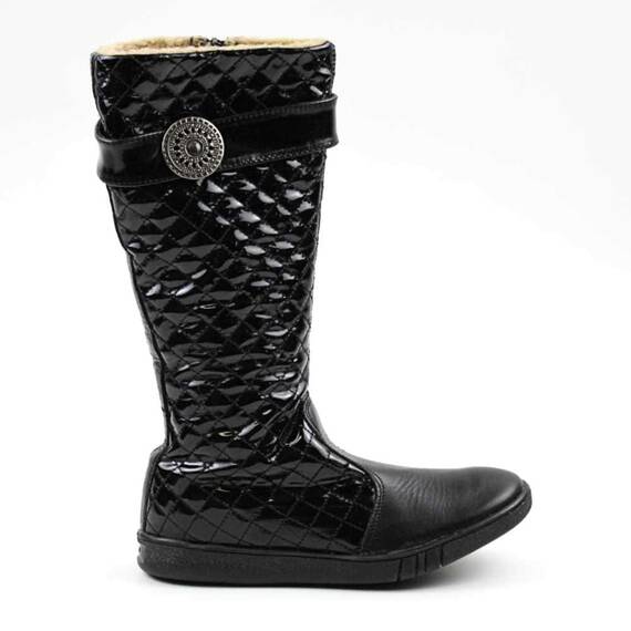 Cizme inalte , imblanite , pentru copii , decorate cu brosa argintie  3131-NEGRU/3, Marime (12): 34 - 3- Roveli