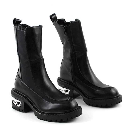 Ghete imblanite de dama , cu accesoriu argintiu A10313-BLACK, Marime (12): 38 - 2- Roveli