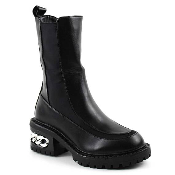 Ghete imblanite de dama , cu accesoriu argintiu A10313-BLACK, Marime (12): 38 - - Roveli