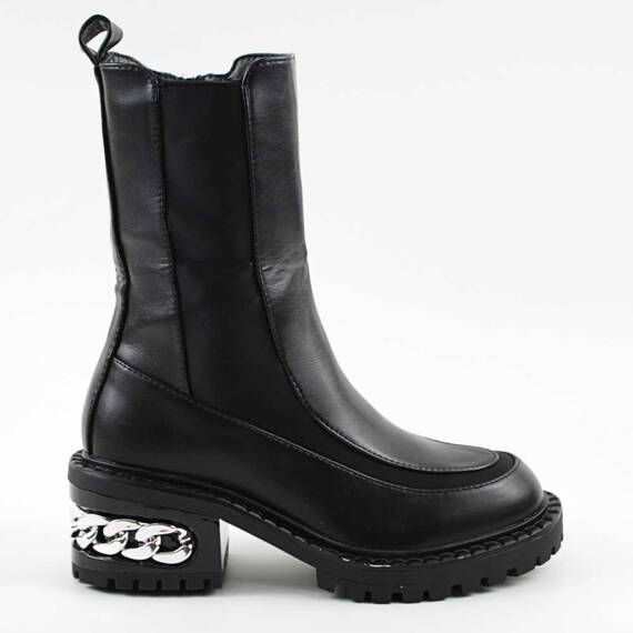 Ghete imblanite de dama , cu accesoriu argintiu A10313-BLACK, Marime (12): 38 - 3- Roveli