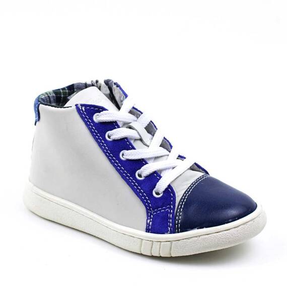 Ghete sport pentru copii , captusite , din piele naturala 3197-ALB/BLEU/1, Marime (12): 24 - - Roveli