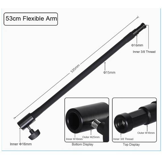 Brat flexibil pentru accesorii foto-video cu filet 3/8” (53cm) - - Roveli