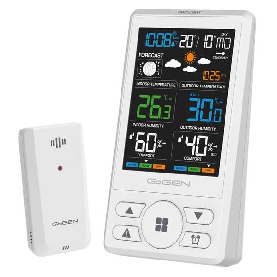 Statie meteo cu prognoza animata GoGEN ME 1250W, LCD color, senzor extern fara fir, alb - - Roveli