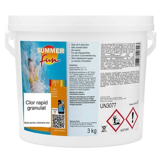 ​Clor rapid granulat, utilizat pentru dezinfectia apei din piscina, 3 kg - - Roveli