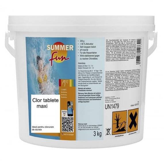 ​Clor tablete, utilizat pentru dezinfectia apei din piscina, 3 kg - - Roveli