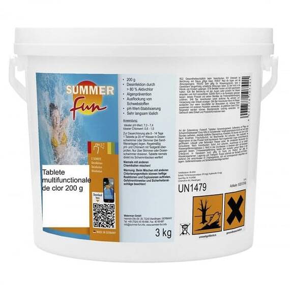 ​Tablete multifunctionale de clor, utilizat pentru dezinfectia apei din piscina, 3 kg - - Roveli