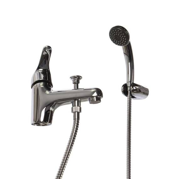 Baterie pentru lavoar, material alama si ABS, cu divertor si set dus, montaj stativ, finisaj cromat - - Roveli