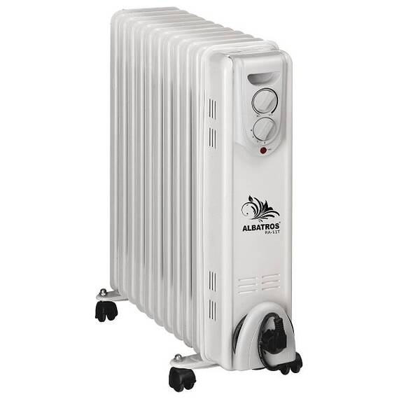 Radiator electric , putere 2500 W, 3 trepte, 11 elementi, termostat reglabil, roti pentru deplasare, loc infasurare cablu, alb - - Roveli