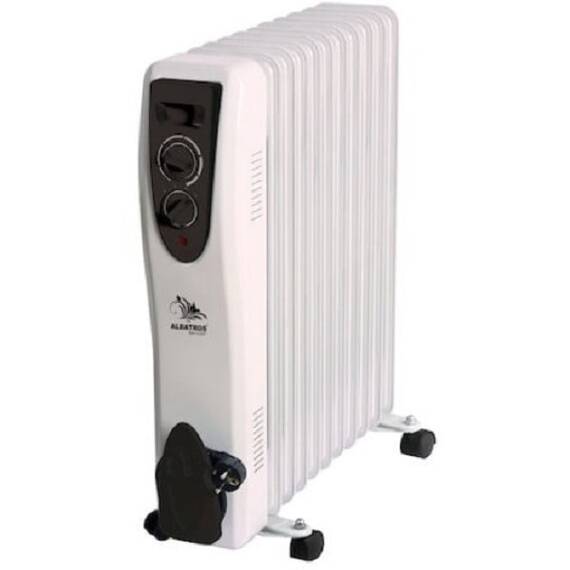 Radiator electric, putere 2500 W, 3 trepte, 11 elementi, termostat reglabil, roti pentru deplasare, culoare alb - - Roveli