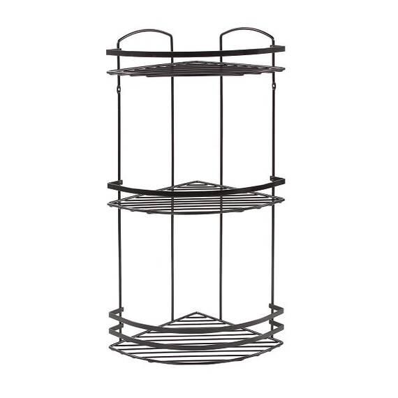 Etajera baie de colt DacEnergy©, trei rafturi, dimensiune 24x24x62 cm, culoare neagra - - Roveli
