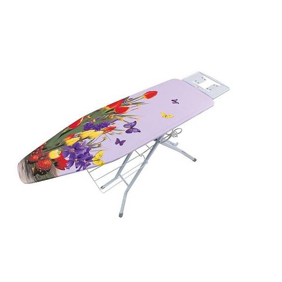 ​Masa de calcat, structura metalica, priza atasata,  husa din bumbac cu model floral, dimensiune 120x38x90 cm - - Roveli