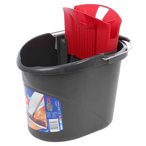 ​​Galeata din plastic cu storcator pentru mop plat, culoare gri, capacitate 10L - - Roveli