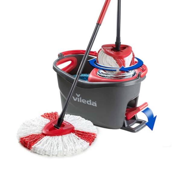 ​Mop rotativ microfibra, cu coada telescopica, galeata si pedala cu sistem de stoarcere 360, orificiu scurgere, H130 cm - - Roveli