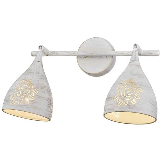 Aplica Klausen, 2 surse cu dulie E14, 2 abajururi din metal, aspect modern, culoare alb antic - - Roveli