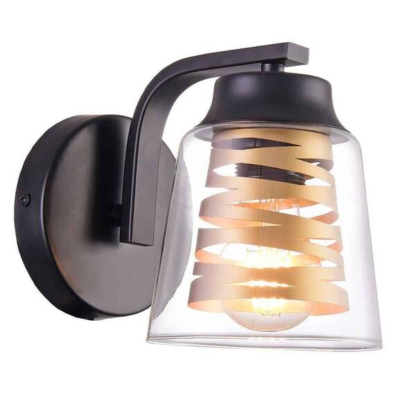 Aplica de perete Rabalux, construit din metal, abajur transparent de sticla, soclu E27, 60W, decoratiune sub forma de panglica aurie - - Roveli