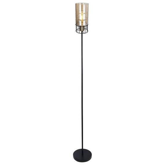 Lampadar Klausen, structura metalica, abajur din sticla, decorata in stil industrial, 1 sursa cu dulie E27, 40W, 120 x 1500 mm, negru si bronz - - Roveli