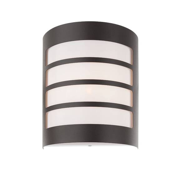 Aplica pentru exterior Smarter, corp din policarbonat opal, parte frontala din inox, dulie E27, 11W, IP44, gri inchis - - Roveli