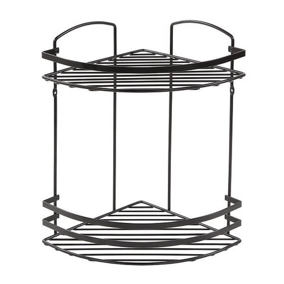 Etajera baie de colt DacEnergy©, doua rafturi, dimensiune 24x24x37 cm, culoare negru - - Roveli