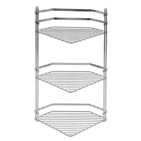 Etajera baie de colt DacEnergy© cromata, trei rafturi, dimensiune 20x 20x50 cm, culoare gri - - Roveli