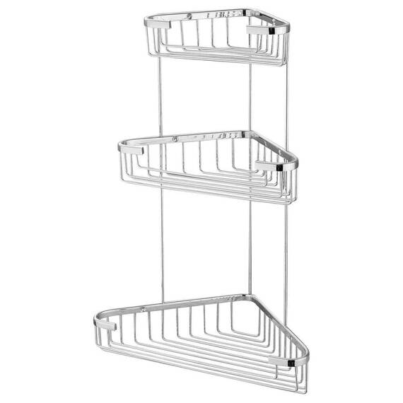 Etajera pentru baie DacEnergy©, material alama, montaj pe colt, cu trei rafturi, dimensiune 23x23x54 cm, culoare gri - - Roveli