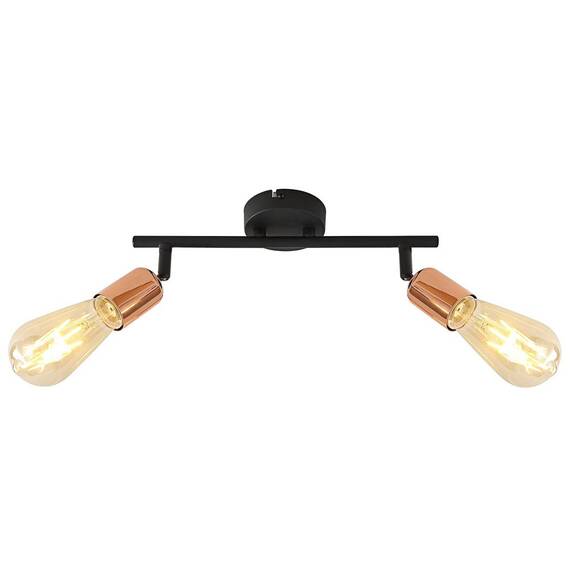 Plafoniera Klausen, structura metalica, fara abajur, 2 surse cu soclu E27, 40W, stil industrial, cupru si negru - - Roveli