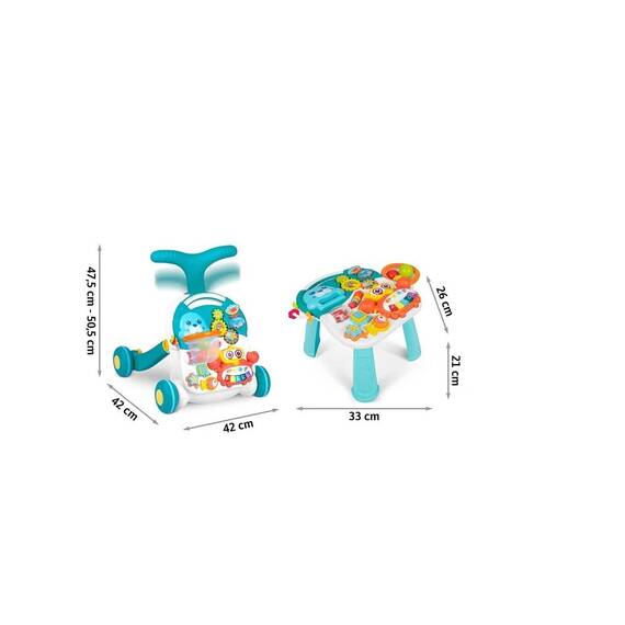 Antemergator 2 in 1 , cu masa si tabla educationala, pian detasabil, cos cu mingi, alb si albastru, 42 x 42 x 50,5 cm - 3- Roveli