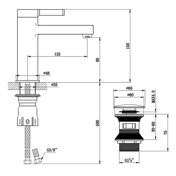 Baterie baie pentru lavoar, material alama, montaj stativ, monocomanda, maner plin, zincat, finisaj cromat, vopsea alba - 2- Roveli