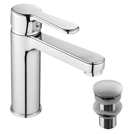 Baterie baie pentru lavoar, maner plin, montaj stativ, monocomanda, finisaj cromat, zincat - 2- Roveli