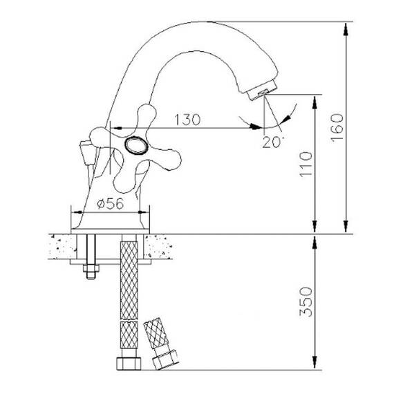Baterie baie pentru lavoar DacEnergy©, material alama, pipa putin curbata, inaltimea 16 cm, manerele tip stea, montaj stativ, dubla comanda, finisaj cupru - 2- Roveli