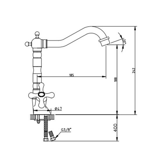 Baterie baie pentru lavoar DacEnergy©, material alama, pipa curbata si inalta, doua manere tip stea, inaltimea 24.2 cm, montaj stativ, finisaj cupru - 2- Roveli