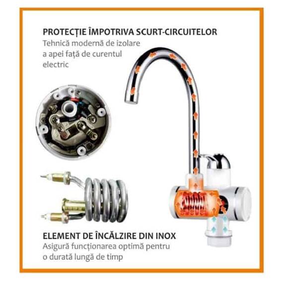 Robinet electric Albatros PREMIUM, Putere nominala: 3000 W, Presiune apa: 0.04-0.6 MPa, Afisaj al temperaturii apei, Temperatura apei calde: 30-60°C - 2- Roveli