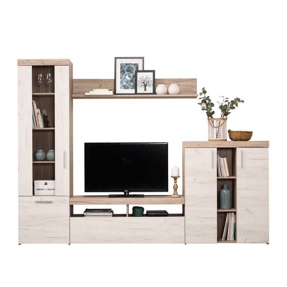Biblioteca living DacEnergy©, realizata din PAL melaminat, lungime 342 cm, stejar gri/stejar alb - 2- Roveli