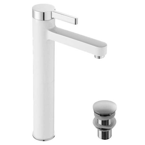 Baterie baie inalta pentru lavoar, material alama, montaj stativ, monocomanda, maner plin, zincat, finisaj cromat, vopsea alba - 2- Roveli