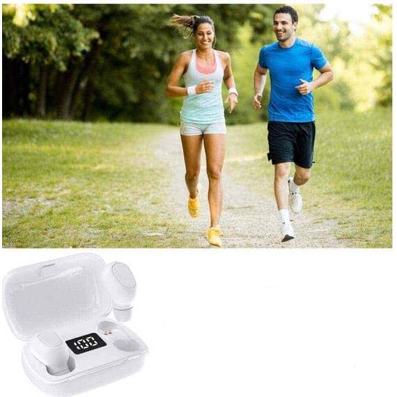 Casti Wireless DacEnergy©, Bluetooth 5.0, display LED inteligent, rezistente la apa IPX7, microfon incorporat, activare vocala Siri, culoare alb - 3- Roveli