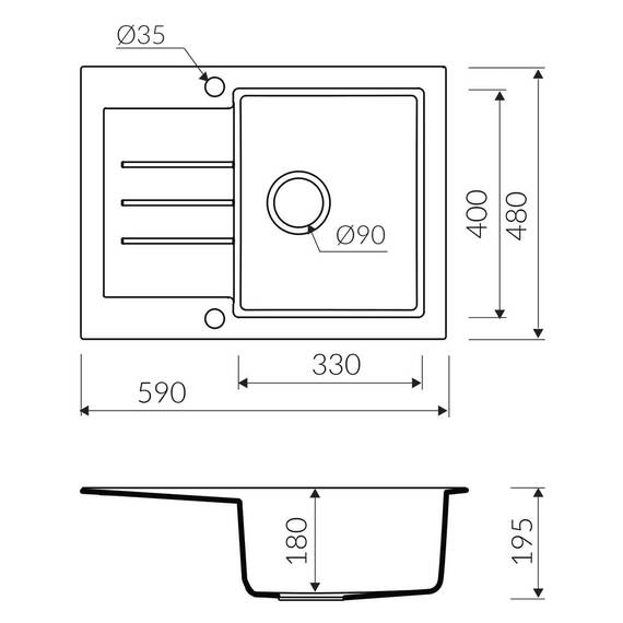 Chiuveta bucatarie DacEnergy©, forma patrata, finisaj algranit, dimensiune 59x48x19.5 cm, cu picurator, culoare bej - - Roveli