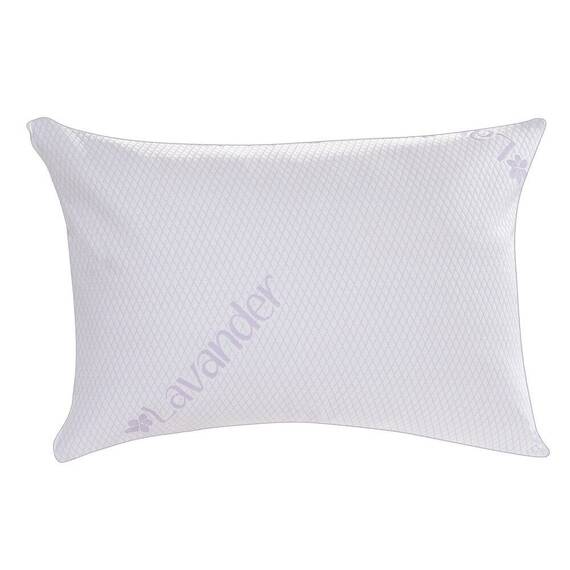 Perna, realizata din tricot tratat cu lavanda, umplutura din fulgi de spuma memory, efect anti-stres si anti-anxietate, alb si mov, 50x70 cm - - Roveli