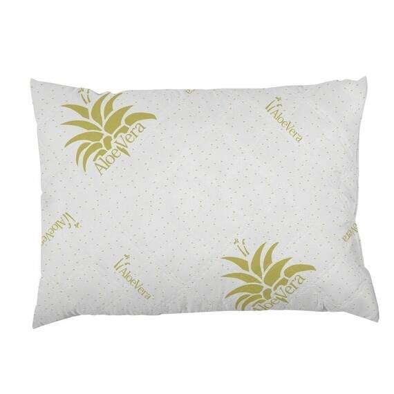 Perna, realizata din microfibra, umplutura din puf siliconic, cu aloe vera, efect antimicrobian si antialergic, alba, 50 x 70 cm - - Roveli