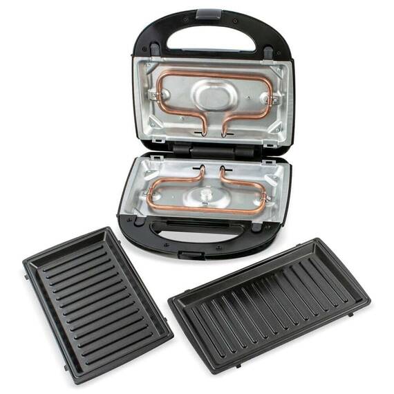 Sandwich maker, 750 W, placi teflonate si neaderente tip grill, indicatoare tip LED pentru functionare, carlig de inchidere, control electronic al temperaturii, negru - 2- Roveli