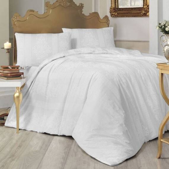 Lenjerie de pat  DacEnergy©, 2 persoane, material bumbac ranforce, 4 piese, cu imprimeu, culoare alb - - Roveli