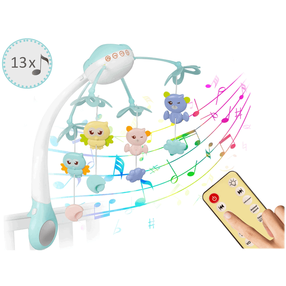 ​Carusel muzical , cu proiector, 13 melodii, telecomanda, bara cu jucarii, lampa Led, albastru - 2- Roveli