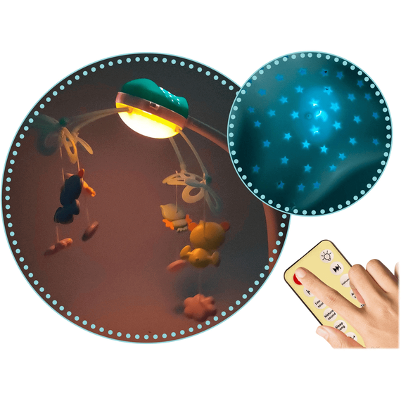 ​Carusel muzical , cu proiector, 13 melodii, telecomanda, bara cu jucarii, lampa Led, albastru - 5- Roveli