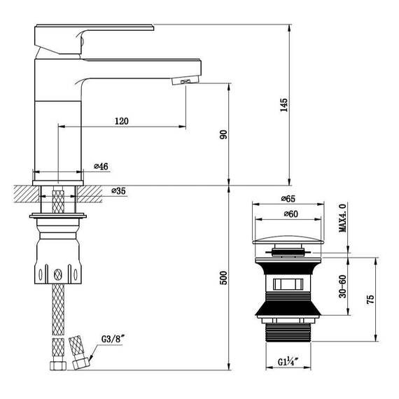 Baterie baie pentru lavoar, maner plin, montaj stativ, monocomanda, finisaj cromat, zincat - 3- Roveli