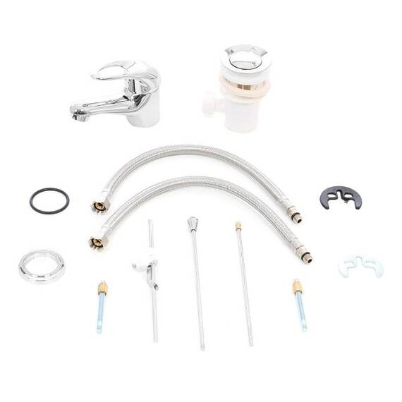 Baterie baie pentru lavoar, material alama sanitara, montaj stativ, monocomanda, sistem de fixare cu doua tije, finisaj cromat - 4- Roveli