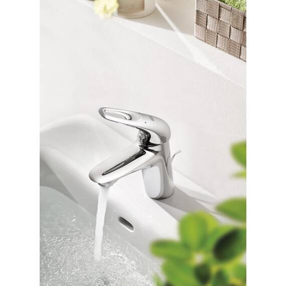 Baterie baie pentru lavoar, alama, maner metalic cu decupaj, limitator de debit ajustabil, limitator de temperatura, montaj stativ, monocomanda, finisaj cromat - 4- Roveli