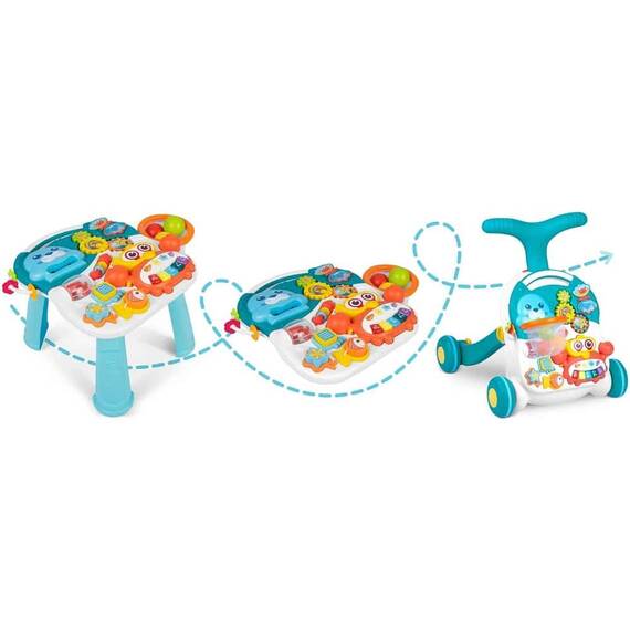 Antemergator 2 in 1 , cu masa si tabla educationala, pian detasabil, cos cu mingi, alb si albastru, 42 x 42 x 50,5 cm - 8- Roveli