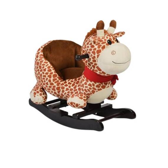 Balansoar plus pentru copii, baza din lemn, 2 manere, forma de girafa, 60 x 32 x 55 cm, cu sunete, maro - - Roveli