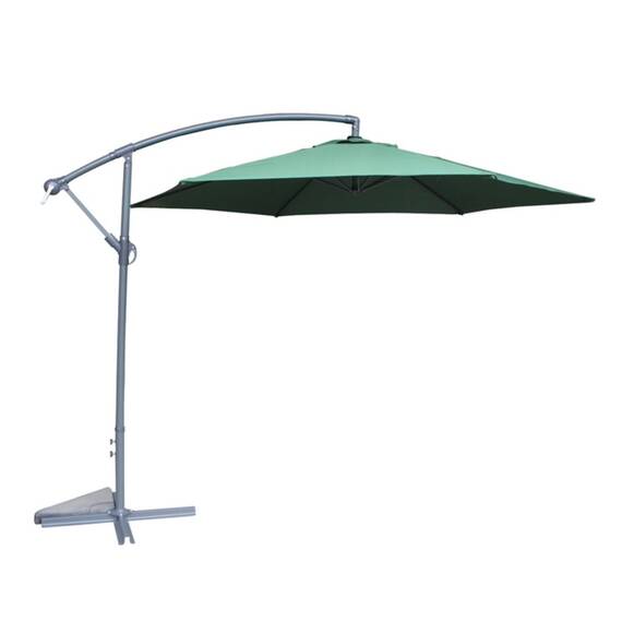 Umbrela soare DacEnergy©, tip banana, schelet fabricat din otel, material poliester, forma rotunda, diametru 270 cm, culoare verde - - Roveli