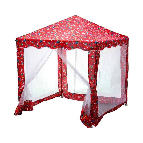 Pavilion gradina pentru copii DacEnergy©, forma patrata, fabricat din otel, confectionat din poliester, cu model vesel, 150 x 150 x 170 cm, rosu - - Roveli